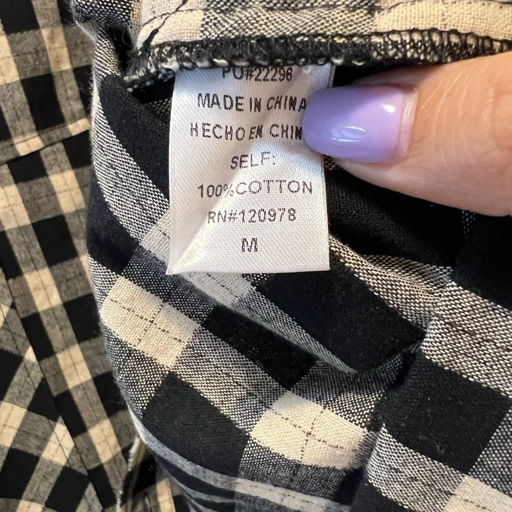 ENTRO Plaid Black and Cream Women's Tunic Top Size M - Picture 6 of 6